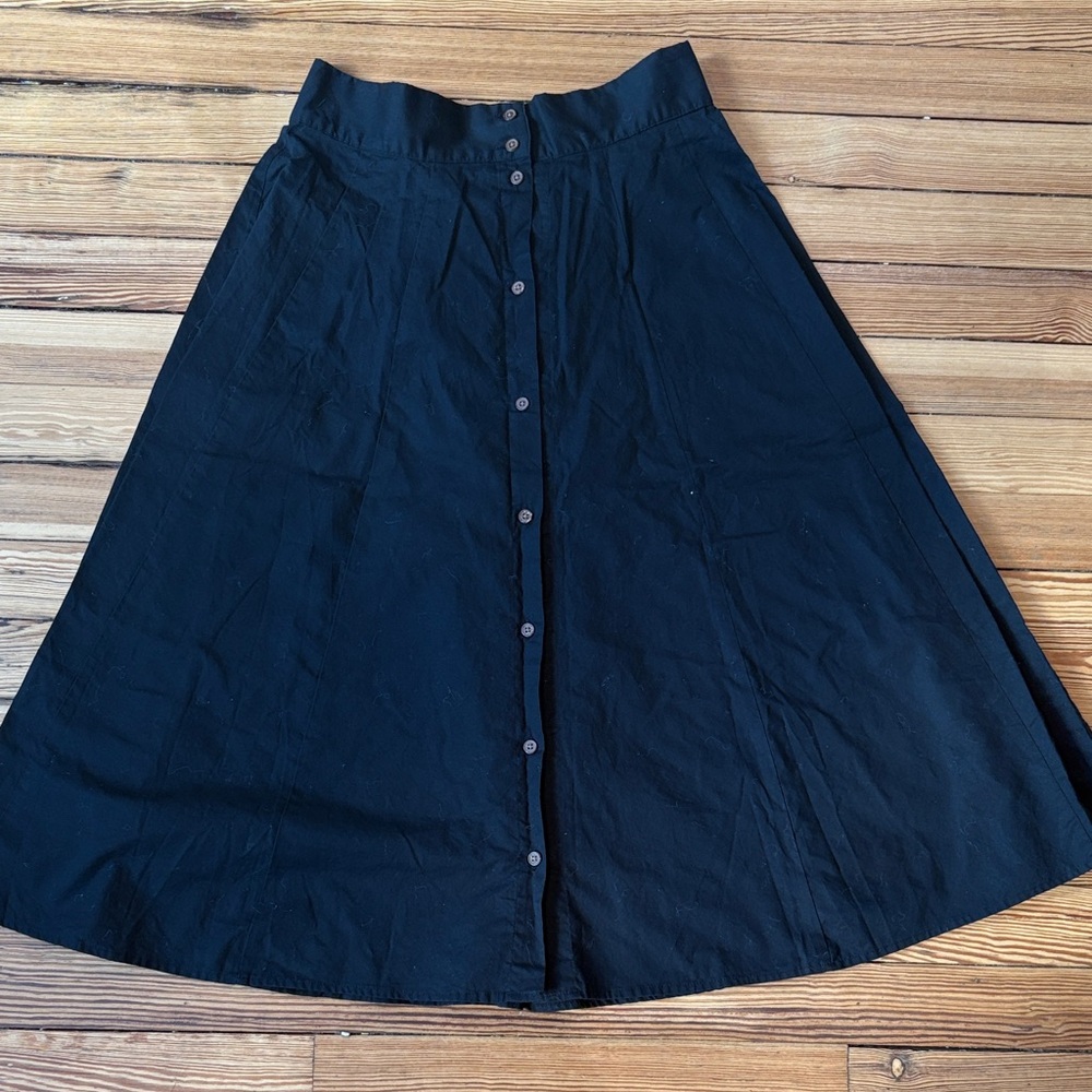 Cotton Black Button-Down Skirt